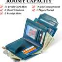 Airkit Small Wallet Women RFID Blocking Soft Leather Bifold Compact Card Holder Wallet for Women with Zipper Coin Pocket 4 ID Window, Peacock Blue