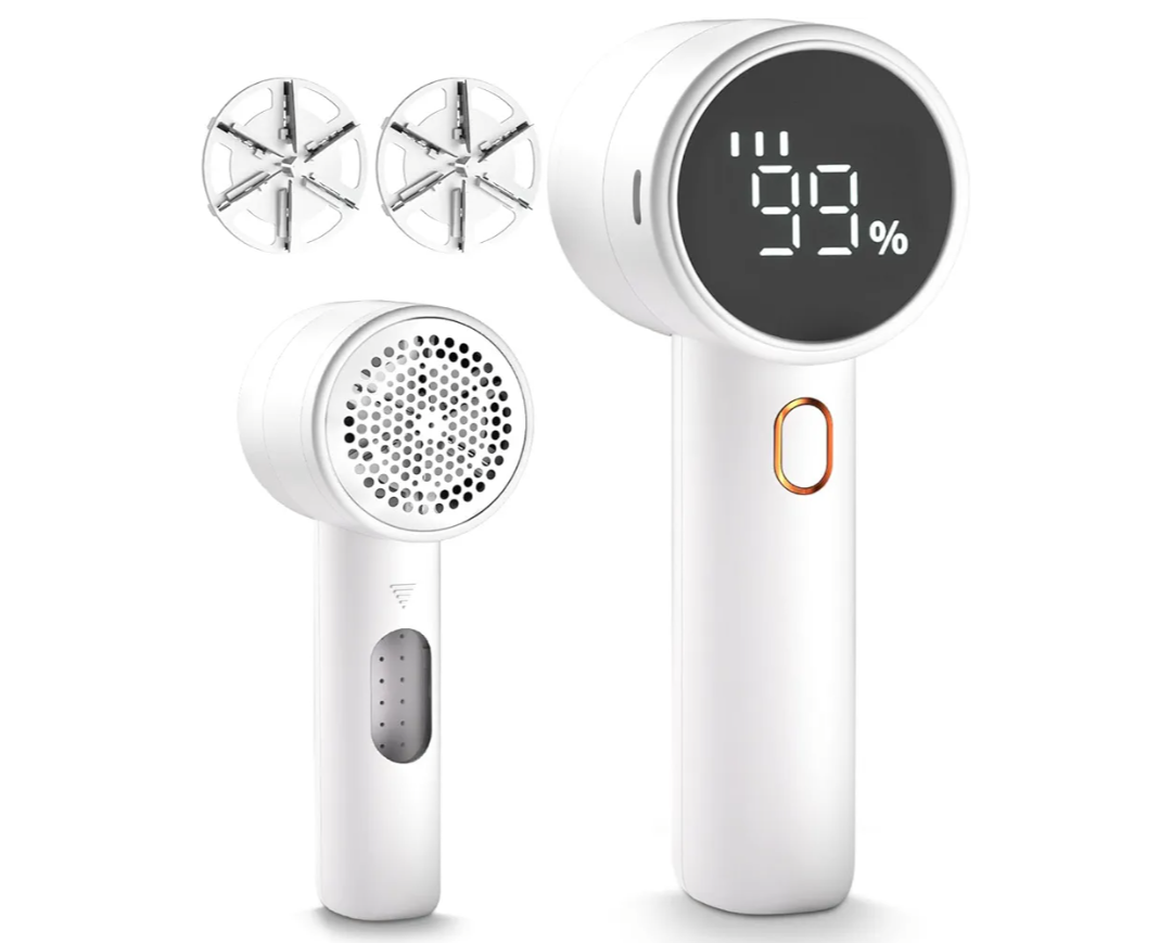 Fabric Shaver, Lint Remover Rechargeable, Electric Portable Sweater Defuzzer with 3 Speeds, 6 Leaf Blades, Digital LED Display to Remove Pilling for Clothes, Furniture, Sweater, Couch, Blanket
