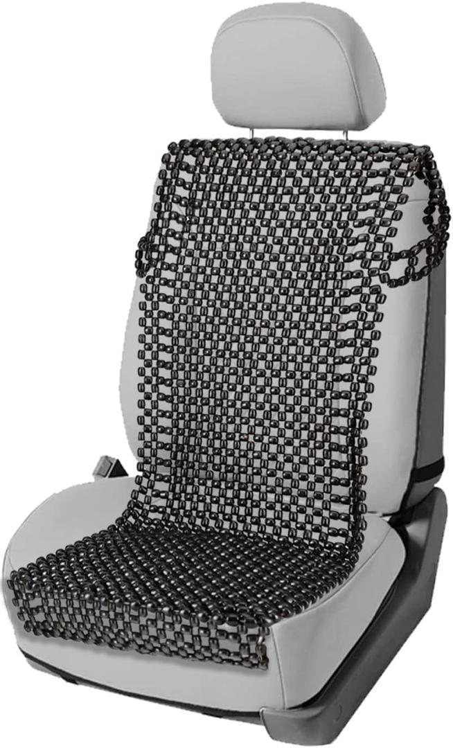VaygWay Beaded Seat Cushion Car Driver Seat Cover with Durable & Double Strung Natural Wood Beads- Cooling Comfort Ventilated Massaging Support Cushion for Cars, Trucks & Office Chairs- Black (Black Style 2)