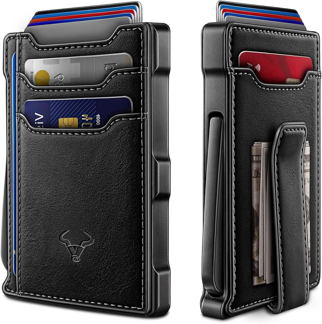 BULLIANT Men Wallet-Slim Money Clip Wallet Metal Card Case With Pop up Access 9 Cards RFID Blocking Pocket Fit (Black8141)