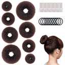 Donut Hair Bun Maker Set, 8 Pieces with 10 Black Rubber Bands and 20 Bun Bobby Pins for Ladies, Brown