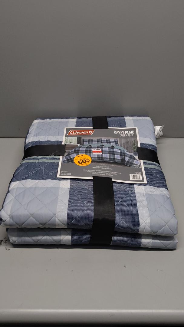 Coleman Full Size Plaid Comforter Set Indigo Blue, Classic Checkered 7 Pieces Bedding Set for Boys Girls Teen, All Season Lightweight Bed in A Bag