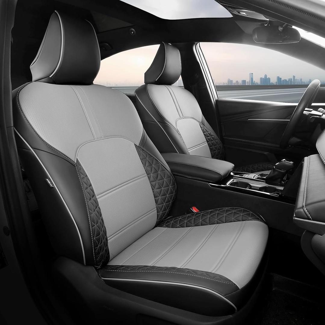 FREESOO Toyota Camry Seat Covers Full Set Custom Fit for Hybrid SE,Hybrid LE 2026 2025 Models, Premium Waterproof Leather Car Seat Protectors (Black Grey)