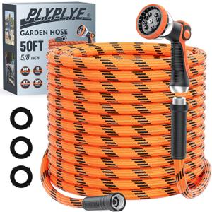 Flexible Garden Hose 50 ft, Non-Expanding Lightweight Water Hose, with 10 Pattern Sprayer, All Weather, Durable, Kink and Abrasion-Resistant, Leak-Free, Orange
