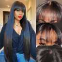 Straight Wigs with Bangs Lace Front Wigs 24 Inch 13x4 HD High Density Transparent Glueless Natural Black Wigs for Women Straight Frontal Wigs with Bangs Bob Wigs Artificial Fiber Human Hair