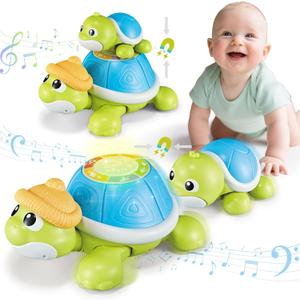 Baby Toys 6-12 Months - Turtle Crawling & Musical Tummy Time Toy Set with Light & Sound, Moving Baby Activity for Crawling and Tummy Time, Interactive Gift for Babies