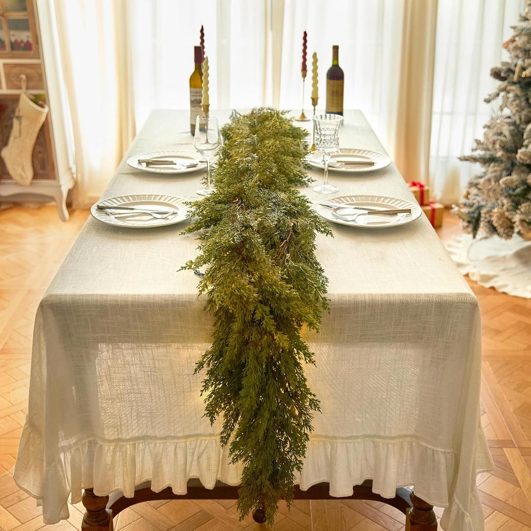 6FT Cedar Garland Christmas Winter Artificial Faux Greenery Garland for Table Mantle Stairs Fireplace Wall Decor Outdoor Indoor Porch Home Decorations