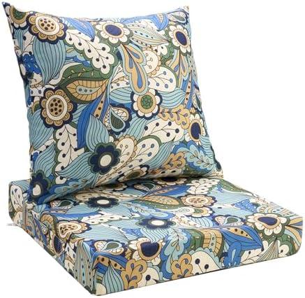 UNIKOME Outdoor Seat Cushions 24 X 24 Inch - Water-Resistant & Fade Resistant, Removable Cover Patio Furniture Cushions for Chair, Sofa, Couch, Wicker, Sun Flower