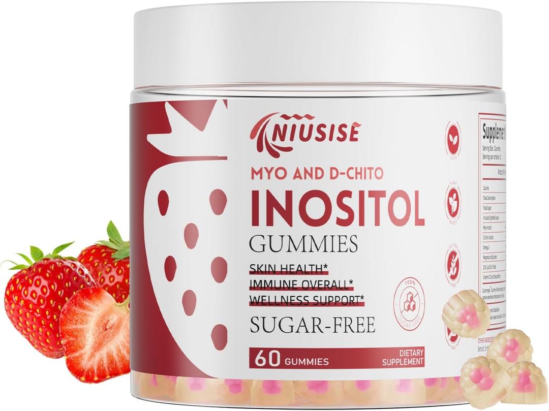 Inositol Gummies, Inositol Supplement with Myo-Inositol & D-Chiro Inositol + Vitamin D3, Ideal 40:1 Ratio, with Magnesium Glycinate 400mg, Supports Regular Cycle for Women, Vegan (60 Count (Pack of 1)), EXP: 11/09/2026
