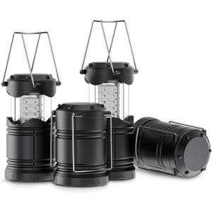 Lichamp 4 Pack LED Camping Lanterns, Battery Powered Camping Lights LED Collapsible Flashlight Portable Emergency Supplies Kit, A4BK (Black)