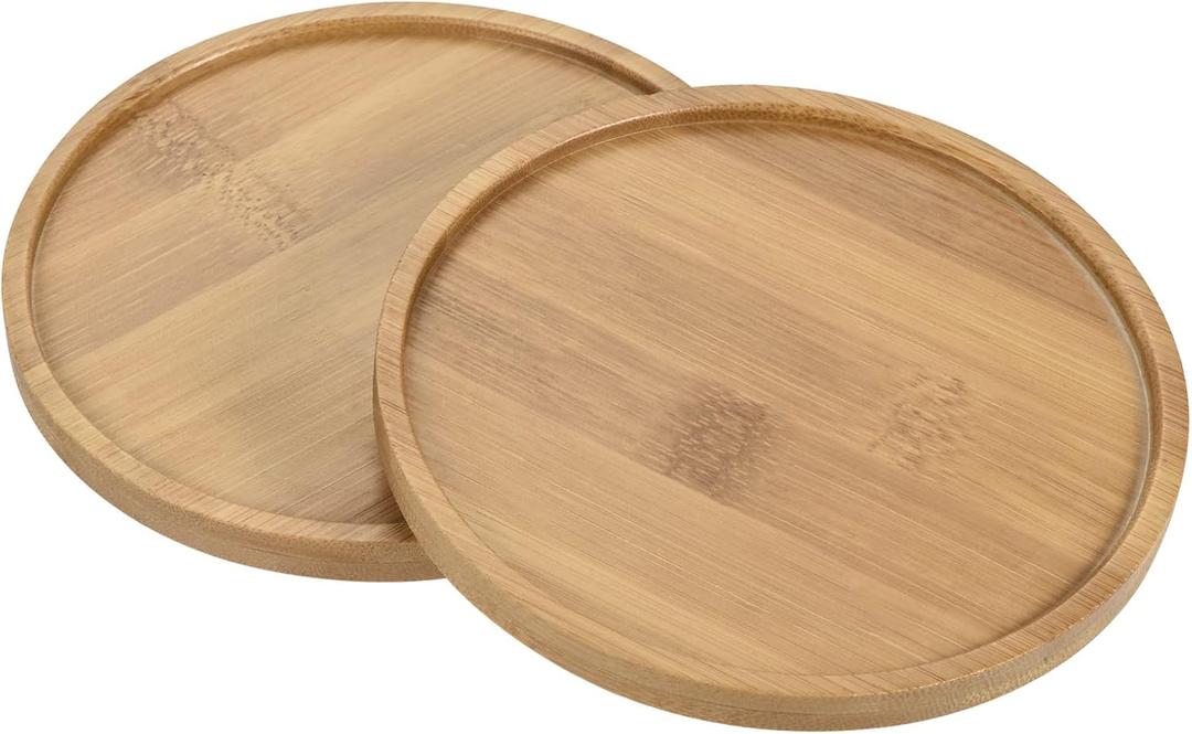 PATIKIL Plant Pot Saucer, 2 Pack 5 Inch OD Bamboo Round Flower Drip Tray for Indoors