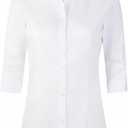 Beninos Women's 3/4 Sleeve Formal Work Wear White Button Down Shirt (White, M)