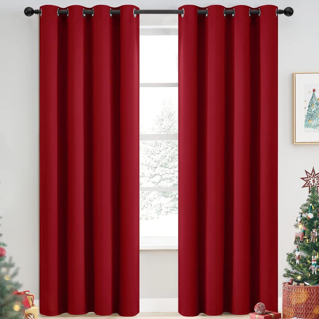 Yakamok Blackout Curtains Room Darkening Thermal Insulated Grommet top Window Curtains for Living Room, 52 x 84Inch, Red, Set of 2 (52"W x 84"L (Pack of 2))