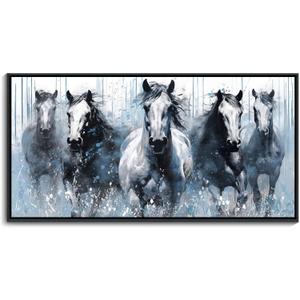 DUNHUANG ART Running Horses Canvas Wall Art - Equine Themed Galloping Animals in the Sand - Rustic Horse Decor for Living Room, Bedroom, Office 24"x48"