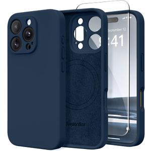 Magnetic for iPhone 16 Pro Case, Compatible with MagSafe, [Full Camera Protection][Screen Protector] Silicone Shockproof Protective Phone Case for iPhone 16 Pro 6.3", Blue