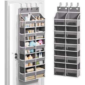 Abiglifty 5-Tier Over The Door Organizer with 10 Side Pockets, Large Behind The Door Storage, 4 Hooks Design, Door Organizer with Clear Windows for Bathroom, Bedroom, Nursery, Entryway(Grey)