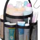 F-color Mesh Shower Caddy Portable, Large Capacity Shower Bag Basket Tote for College Dorm Room Toiletry Gym Rv Essentials, Bathroom Caddy Bag with S Hook, Black (1 Pack Black)