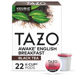 TAZO Awake English Breakfast Tea K-Cups, Bold Traditional Breakfast-Style Black Tea for Health and Wellness, 22 Pods (EXP 08/25/27)