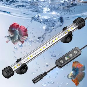 Pawfly 3 W Aquarium LED Light 7.5 Inch Underwater Fish Tank Light with Full Spectrum IP68 Waterproof White Blue Red Lights with Daytime & Night Mode Timer Auto On/Off and Adjustable Brightness (Basic (Timing Function))