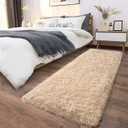 Fluffy Shag Runner Rugs for Bedroom Hallways, 2x8 Beige Long Soft Throw Area Rug Non Slip for Bedside Dorm, Shaggy Furry Carpet for Nursery Living Room Home Decor