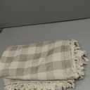 Softalker Checkered Tablecloth Rectangle, Outdoor Linen Cotton Gingham Table Cloth with Tassel, Heavy Duty Wrinkle Free Buffalo Plaid Table Cover for Kitchen Dining Summer Party - 55 x 102 Inch, Beige