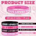 Cunno 100 Pcs Breast Cancer Awareness Pink Ribbon Bracelets Bulk Silicone Wristbands Jesus Loves You Rubber Accessories for Women Breast Cancer Awareness Gifts Supplies Party Favors
