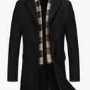 COOFANDY Men's Wool Blend Coat with Detachable Plaid Scarfs Notched Collar Single Breasted Pea Coat Trench Overcoat Size XL
