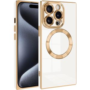 Magnetic for iPhone 14 Pro Case Rectangle, Compatible with Magsafe Wireless, Plated Soft TPU with Full Lens Protection, Military Grade Shockproof Phone Case for iPhone 14 Pro White