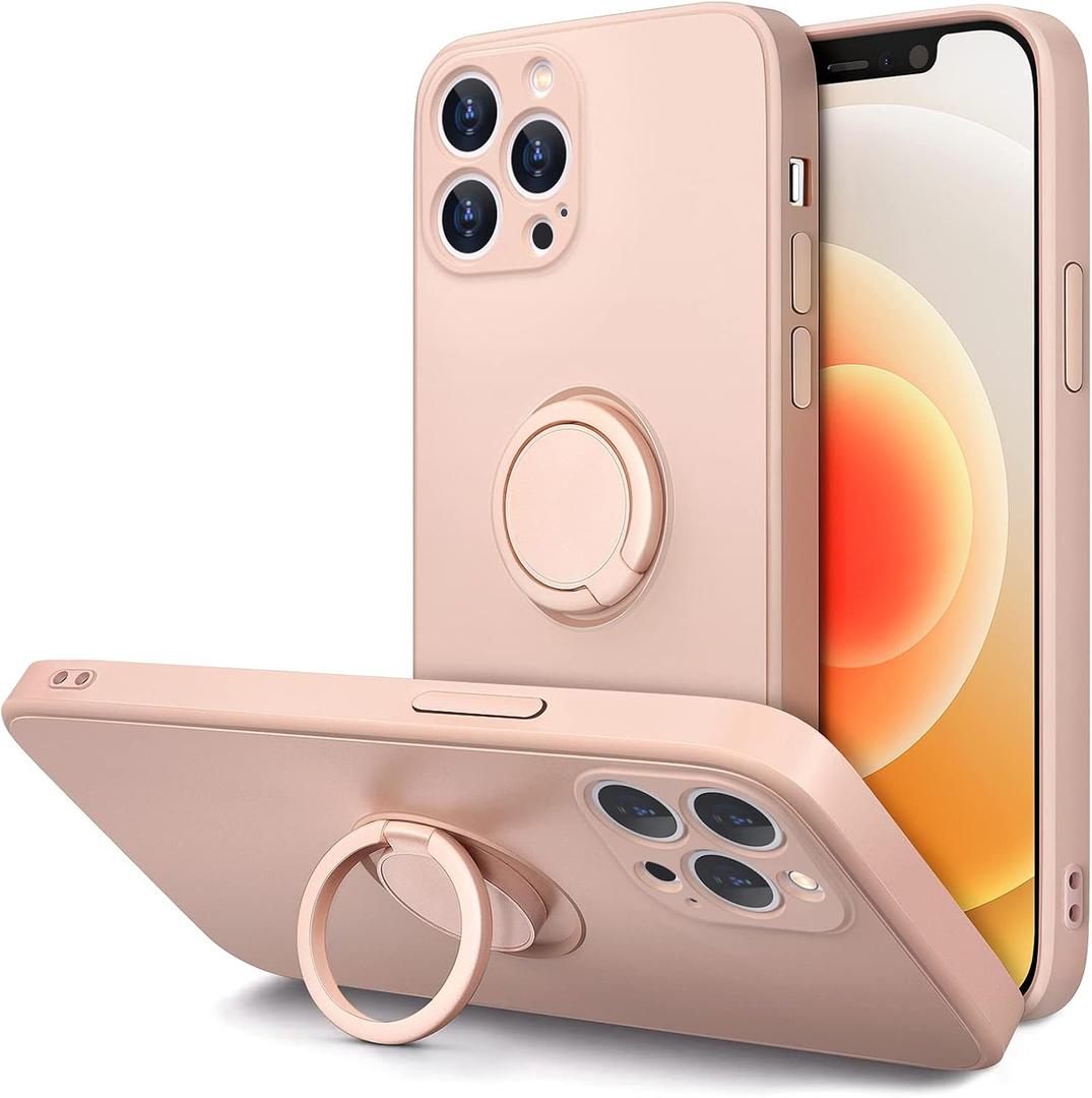 Hython Case for iPhone 12 Pro Max Case with Ring Stand [360 Rotatable Ring Holder Magnetic Kickstand] [Soft Microfiber Lining] Shockproof Rubber Protective Phone Cases Cover for Women Men, Pink Sand