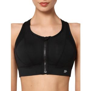 Yvette High Impact Zip Front Sports Bra Mesh Racerback Workout High Support Sports Bras for Women Large Breasts (X-Large Plus, Black)