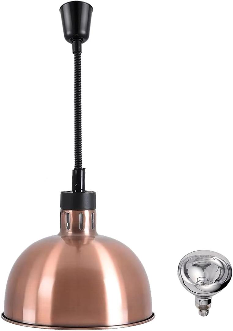 Hanging Food Heat Lamp Infrared Food Warmer Fry Heating Light 250W with Retractable Cord (Dia 29cm(Copper))