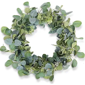 Eucalyptus Wreaths for Front Door 20", Handmade Green Leaves Wreath for Summer, Spring and All Seasons, Greenery Floral Wreath for Wall and Outside, 4 Pack