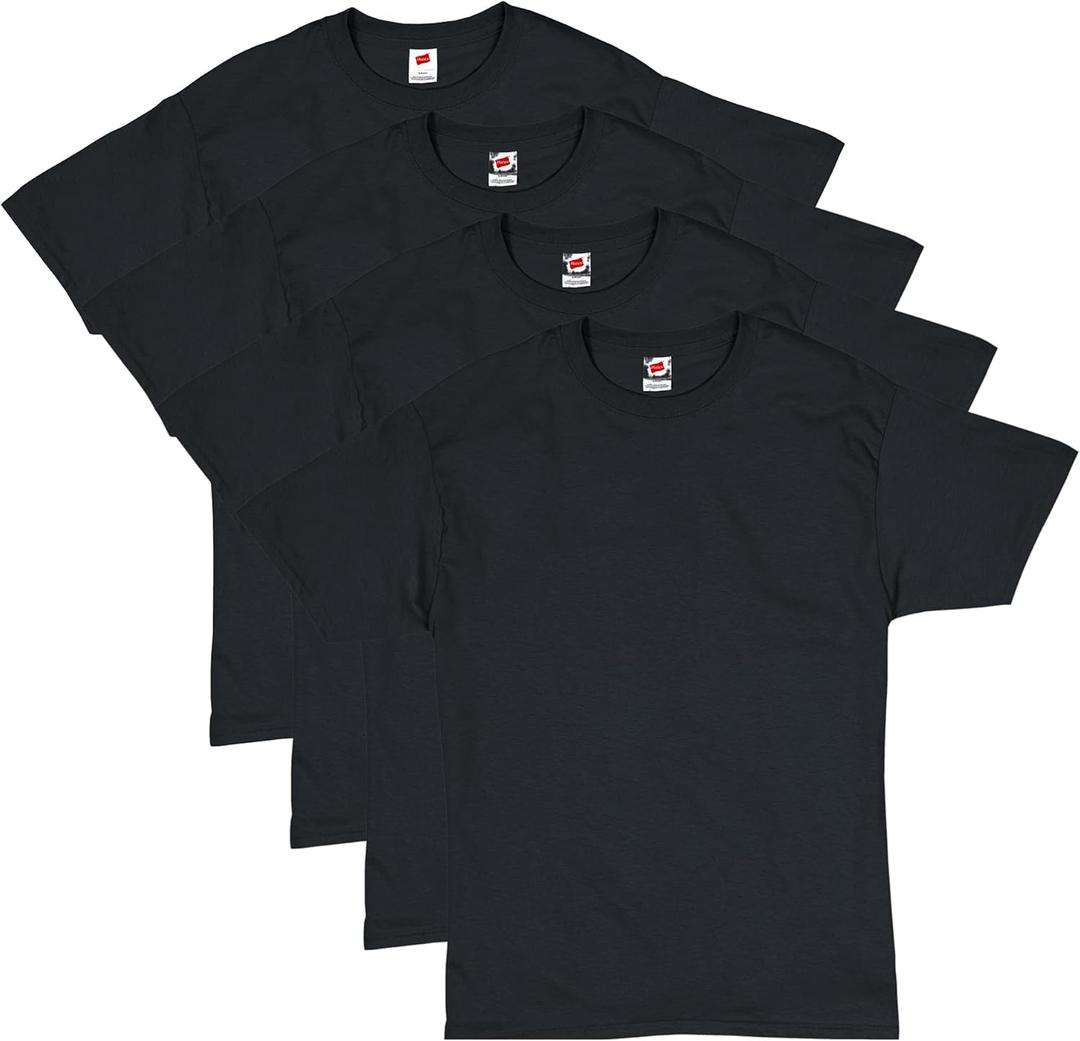 Hanes Men's Short Sleeve T-Shirt Pack, Big & Tall, Crewneck Cotton T-Shirts for Men, Value Packs (3X-Large, Black - 4 Pack)