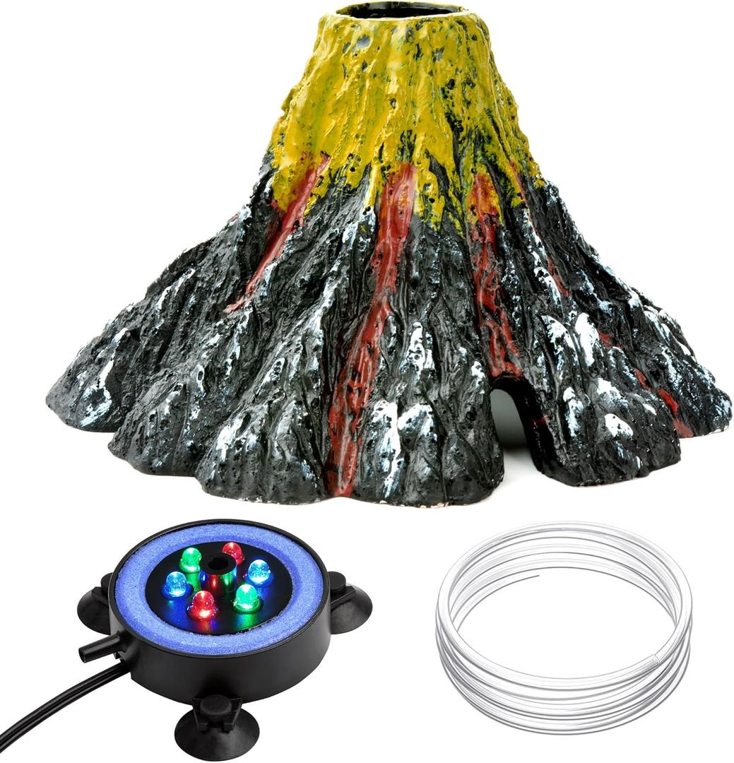NICREW Aquarium Volcano Ornament Kit, Bubbler Decorations for Fish Tank, Aquarium Bubbling with Multi-Color LEDs