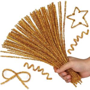 Hssugi Gold Pipe Cleaners, 100PCS Pipe Cleaners Craft Supplies, Glitter Golden Pipe Cleaners Bulk Fuzzy Sticks for DIY Art and Craft Projects Home Decoration