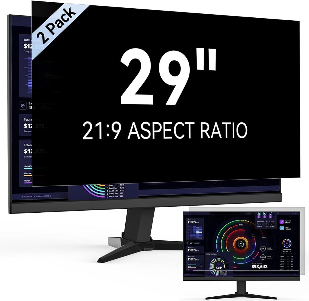 [2-Pack] 29 Inch Computer Privacy Screen Filter for 21:9 Widescreen Monitor, Removable Eye Protection Anti Glare Blue Light Filter Privacy Shield, Anti Spy Screen Protector Film 29 In