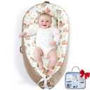 Baby Lounger for Newborn, Infant Lounger for Playtime, Detachable 0-18 Months Infant Nest, Portable Baby Floor Seats & Loungers, Tummy Time Pillow Travel Essentials Must Haves Newborn Gifts (Light Brown Farm Theme)