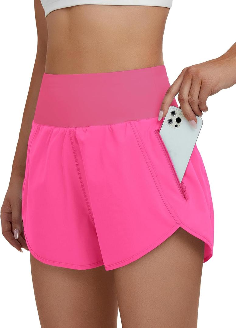 BMJL Women's High Waisted Athletic Shorts Pocket Workout Shorts Gym Sporty Running Shorts, (S,Hot Pink)