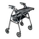Stander Wonder Indoor Rollator with Tray and Basket, Lightweight Folding Mobility Rolling-Walker for Seniors and Adults, Narrow Walker with 6-inch Wheels, Locking Brakes, Black Walnut