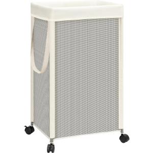 STORAGE MANIAC Laundry Hamper with Wheels, 90L (23.7 Gal) Large Tall Rolling Laundry Basket with Removable and Washable Liner Bag, Aesthetic Dirty Clothes Hamper for College, Dorm, Apartment, Gray