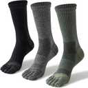 Merino Wool Toe Socks For Hiking Men&Women Thermal Winter Warm Boot Work Cushion Five Finger Socks 3 Pairs (Large, Dark)