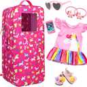 Ecore Fun 7 Items 18 Inch Dolls Bag and Accessories Unicorn Doll Carrier Storage Case Fit for 18 Inch Girl Dolls Including Backpack, Dress, Shoes, Sunglasses, Phone and 2 Hairpin