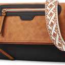 Crossbody Purse for Women Small Crossbody Bags Trendy Vegan Leather with Adjustable Shoulder Straps Gift for Mother Wife Mom (Brown With Black Flap Bag)
