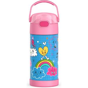 THERMOS FUNTAINER Water Bottle with Straw - 12 Ounce - Kids Stainless Steel Vacuum Insulated Water Bottle with Lid, Sketchbook (12 Ounces)