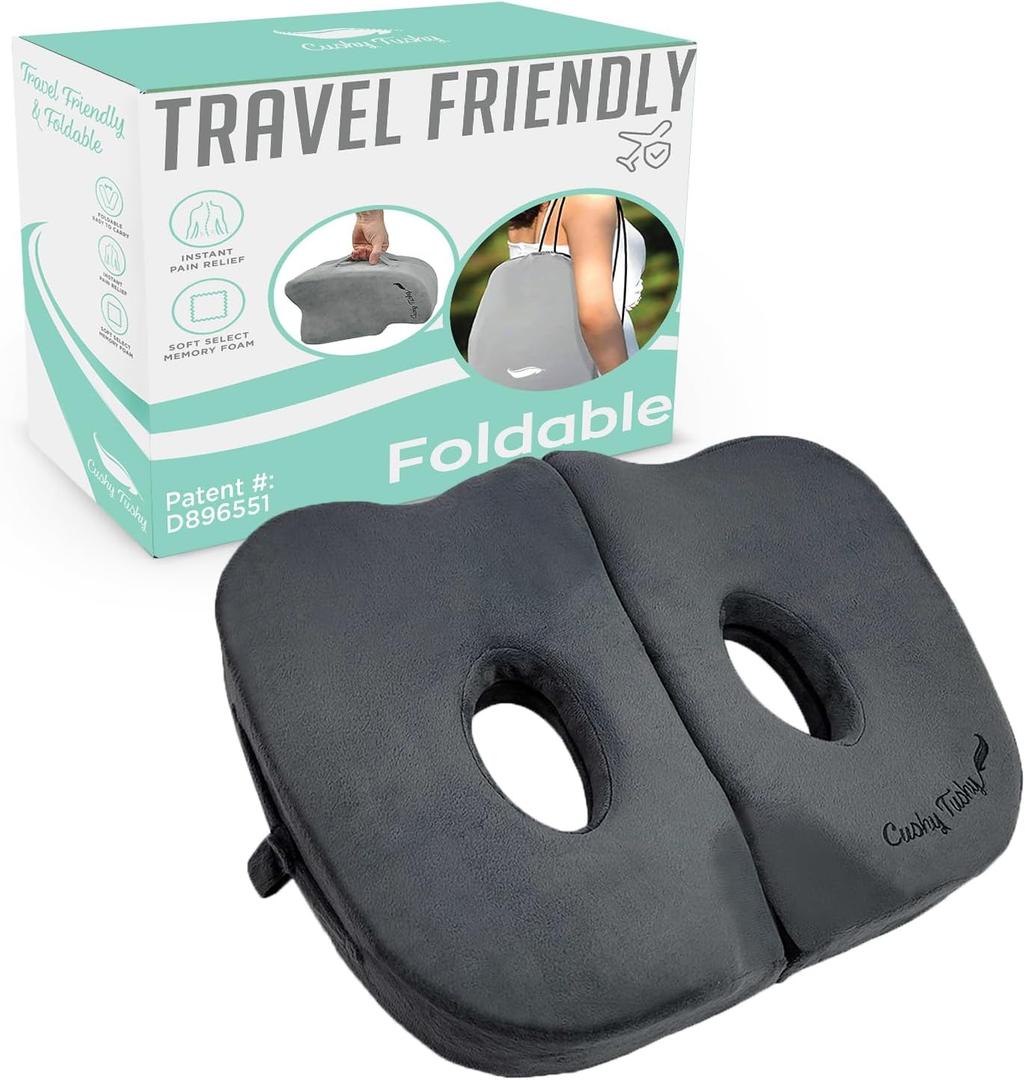 Foldable Sit Bone Seat Cushion - for Sit Bone Pain, Hip, Butt, Ischial Tuberosity, Hamstrings, and Sciatica Pain Relief - for Home, Office, and Driving, Grey 
