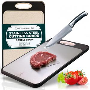 Double-Sided Stainless Steel Cutting Board  Reversible, Scratch, Stain Resistant, Lightweight, Dishwasher Safe Stainless Steel Chopping Boards for Kitchen  Ideal for Meat, Veggie & Cheese