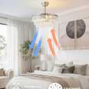 Mid Century Crystal Fandelier Ceiling Fan with Light, 20” Silver Crystal Ceiling Fans with Lights, Remote Control Caged with 6 Speeds for Bedroom, Living Room