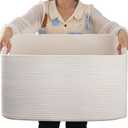 OIAHOMY 75L Large Blanket Basket, Woven Cotton Rope Baskets for Organizing, 22x17x12, Blanket Basket living Room, Bedroom, Nursery, Dog Toy Storage Bins, White