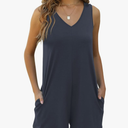 Women's Summer V Neck Tank Top Romper Sleeveless Loose Casual Shorts Jumpsuit Overalls with Pockets 2025 Clothes, Size L
