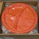Umigy 100 Pcs 10 Inch 3 Compartments Divided Plastic Plates Bulk Colorful Disposable Heavy Duty Round Dinnerware for Valentine Wedding Birthday Party (Orange)